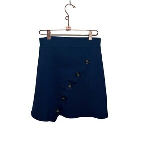 All:Row Asymmetric Wrap Skirt Women's Small Stretch A-line Buttons Navy Blue
